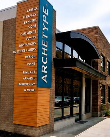 Archetype Print + Design building with ARCHETYPE sign